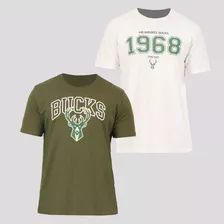 Kit De 2 Camisetas Nba Milwaukee Verde E Branca