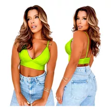 Cropped Top Feminino Decotado Alcinha Suplex Lycra Verão