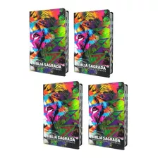 Box Bíblia Sagrada - Leão Colorido - Capa Flexivel Promoção 4 Unidades