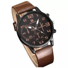 Reloj De Pulsera Cuarzo Correa Cuero Marrón 5 Piezas Hombre