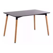 Mesa 1.2 M Eames Color Negro Con Patas De Madera Maciza