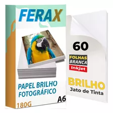 60 Folhas Papel Fotográfico Glossy 180g 10x15 Padrão Cor Branco