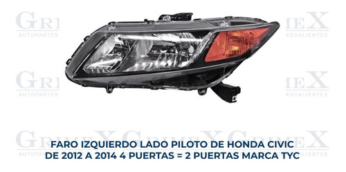 Faro Honda Civic Coupe Y Sedan 2012-12-13-2014-14 Tyc Ore Foto 10