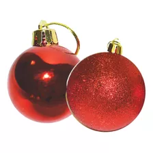 Bolas De Natal 6cm Mista Vermelhas Brilhosas E Glitters 12un