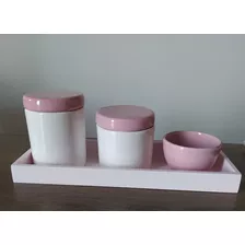 Kit Higiene Bebê Porcelana 4 Peças Rosa