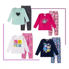 4 Conjunto Infantil Menina Calça Legging Blusa Manga Longa