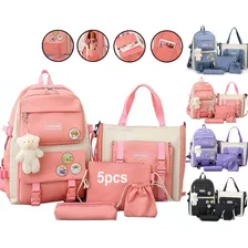 Set 5 Mochila Bolsas Escolar Estudiante Set Lona Tote Kawaii