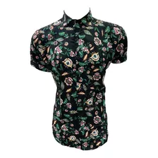 Camisa Floral Masculina Manga Curta Barata Praia Social Slim