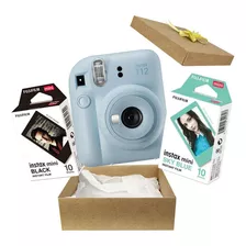 Camera Revela Foto Instax Mini Kit Filme Preto + Skyblue Cor Azul