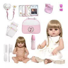 Bebe Tipo Reborn Cabelo Longo Loira Com Bolsa Maternidade