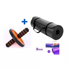 Mat Yoga Fitness Gym 8mm + Rueda Abdominales Reforzada