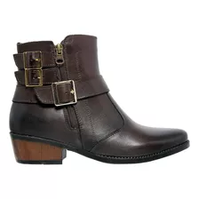 Bota Mocflex Feminina Couro Legítimo Cano Curto Café