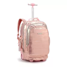 Mochila Escolar Rodinha E Costa Metalizada 3 Cores Luxcel Cor Rosa