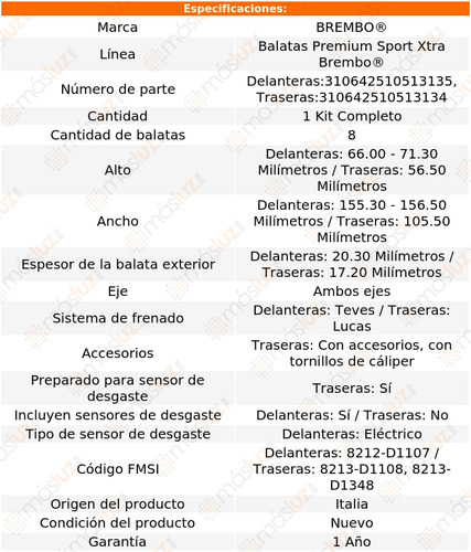 Jgo Balatas (sport Xtra) Tras+del Passat 06/10 Brembo Foto 2