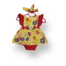  Jardineira Fantasia Romper Bebe Menina Flores Tiara 