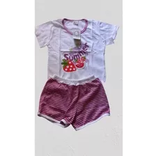 Pijama Tamanho 04 Curto 100% Algodão Com Moranguinho