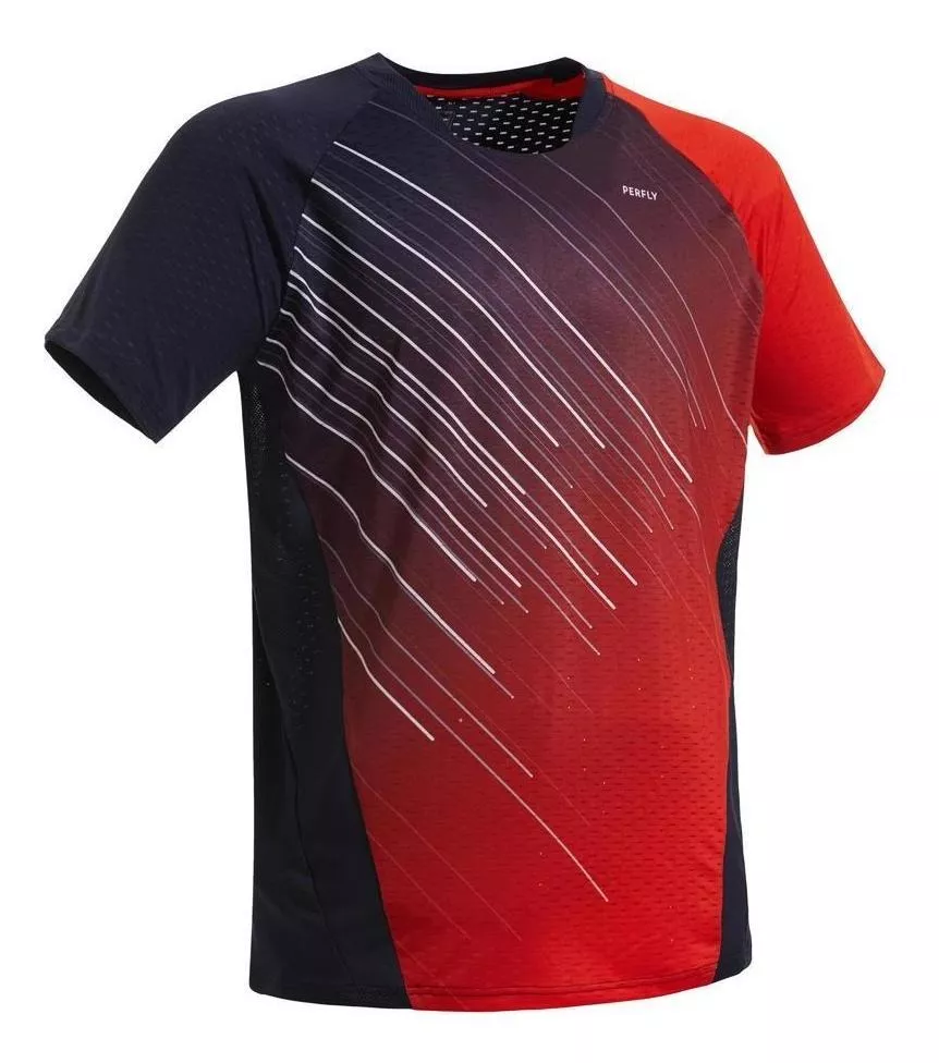Camiseta Masculina Badminton 560 Perfly - Cor Azul-vermelha