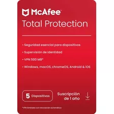 Antivirus Mcafee Total Protection 2024 - 5 Dispo - 1 Año 