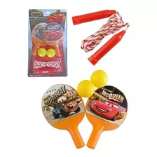 Kit Com 2 Raquetes De Ping Pong E Pula Corda Carros Disney