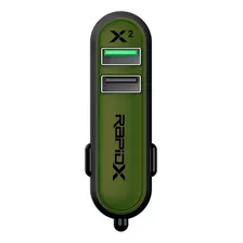 Cargador De Coche - Usb, 2 Puertos, Carga Rápida - Rapidx Color Verde Oscuro