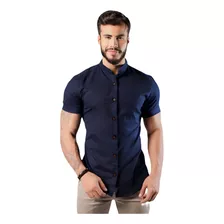 Camisa Masculina Listrada Preta E Branca Manga Curta Slim