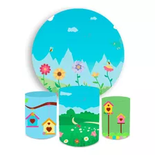 Kit Decoração Infantil Painel Redondo + Capa Cilindros Temas