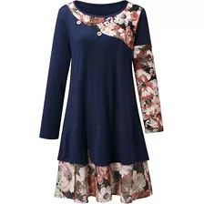 Vestidos Casual De Doble Capa Floral Con Cuello Redondo