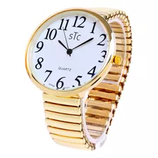 Reloj Stc Dorado Súper Grande Caja Y Banda Elástica De 43 Cm