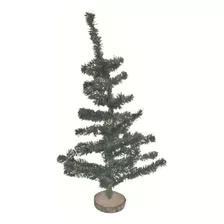 Arbol Navidad Verde Plateado Base Madera 60 Cm Pino Navideño