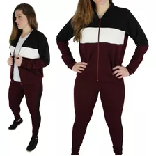 Conjunto Conjuntinho Inverno Crepe Zíper Agasalho Calça Top