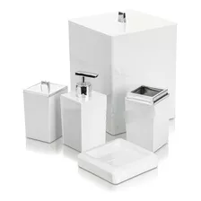 Kit Lavabo Luxo 5 Peças Alto Brilho Acessórios Para Banheiro Cor Branco
