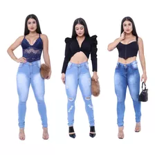 Kit C/3 Calças Jeans Feminina Skyni Cos Alto Barata Promoção