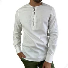 Camisa Bata Masculina Trama Linho Branco - Barata Moderna