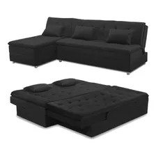 Sofá Cama King 5 Lugares 2,70m Alice Suede Cor Preto