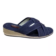 Chinelas Cruzadas De Jeans Mujer Dama Con Taco Chino Art.612