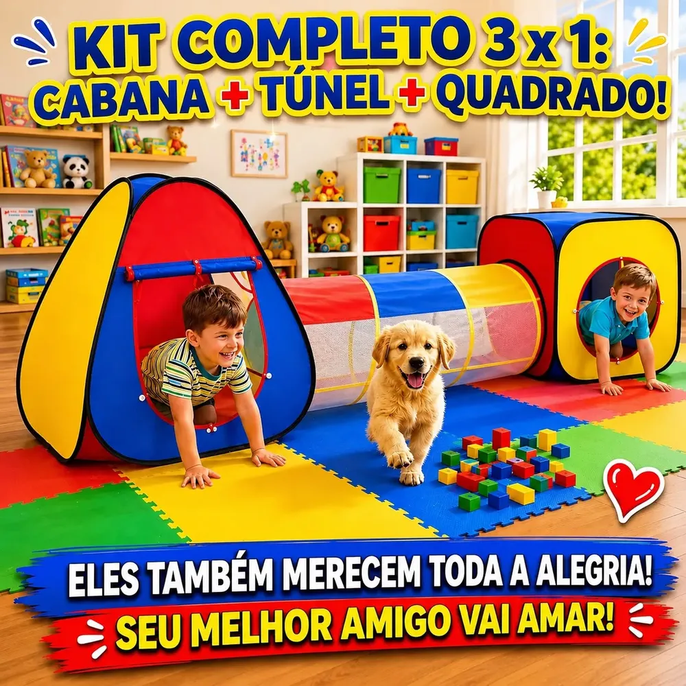 Toca Barraca Infantil 3 em 1 com Túnel