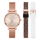 Set Reloj Dama Skechers Sr9029 Color Oro Rosado De Aleación