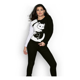 Sudadera Cerrada De Mujer Estampada Gatos Negra Blanca Cool