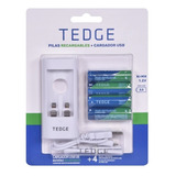 4 Pilhas Recarregáveis Aa 2500 Mah + Carregador Usb Tedge
