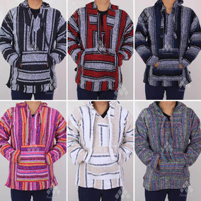 Siesta Mexican Baja Jerga Hooded Hippie Jumper - Pink