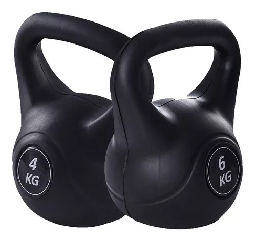 Set de 2 Pesas Kettlebell Para Entrenamiento Funcional 4kg y 6kg Negro