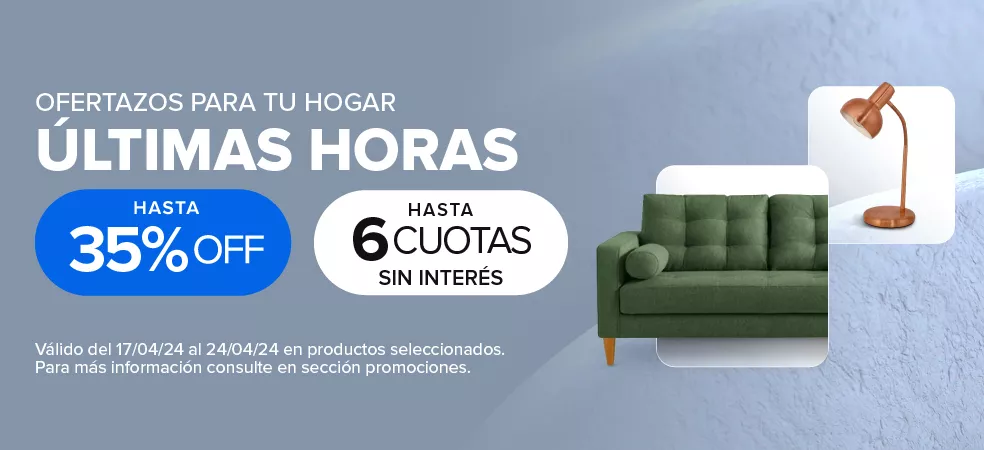 ÚLTIMAS HORAS DE OFERTAZOS PARA TU HOGAR. Hasta 35% off y 9 cuotas sin interés en todo el sitio con tarjetas BBVA