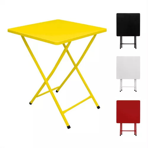 mesa amarilla plegable de metal