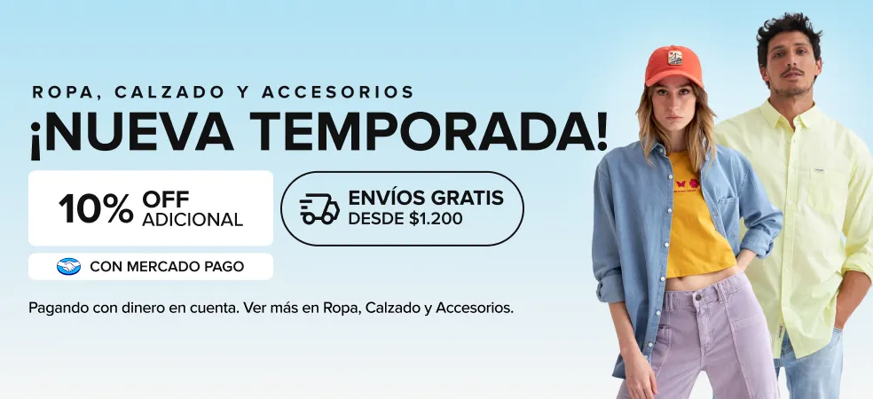 Ropa, calzado y accesorios. Nueva temporada con 10% de descuento adicional con dinero en cuenta de Mercado Pago y envíos gratis desde $1.200