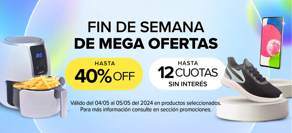 Mega ofertas de fin de semana. Hasta 40% off y hasta 12 cuotas en bancos seleccionados