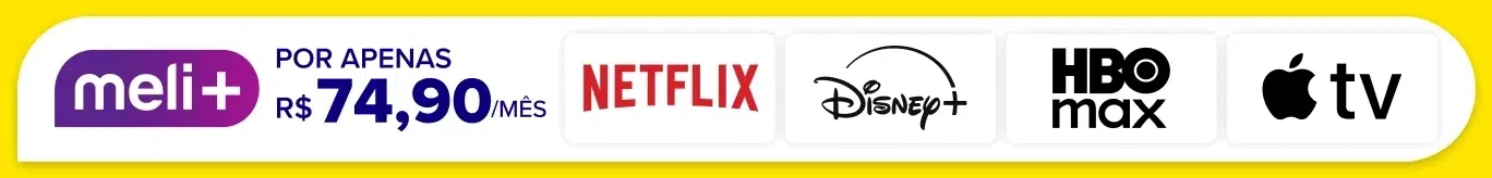 Meli + por apenas R$ 74,90 por mês. Netflix. Disney+. HBO Max. Apple tv. Uma assinatura que vocês sai ganhando.