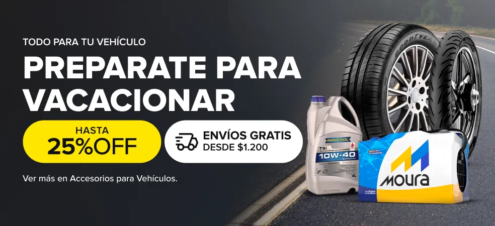 Todo para tu vehículo. Preparate para vacacionar con hasta 25% de descuento y envíos gratis desde $1.200