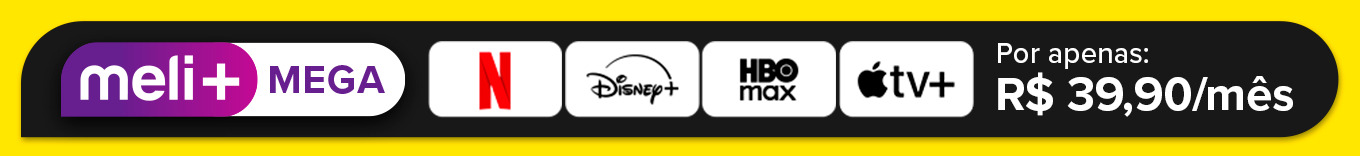 Meli+ Mega. Netflix. Disneyplus. HBO Max. Apple TV Plus. Por apenas: R$ 39,90 por mês. Consulte termos e condi??es.