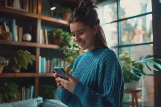 mujer sonriendo mirando el celular