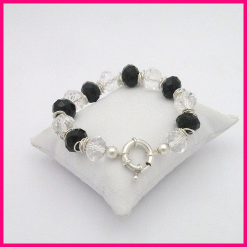 Pulsera Plata 925-argollitas Con Cristal Combi (l19cm,a12mm)